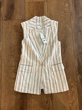 Sam Edelman Cream Blazer Vest with Dusty Rose Stripes